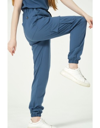 Pratik Medikal Likralı Kargo Cep Jogger Paça Doktor Hemşire Forması Tek Alt Unisex - İndigo