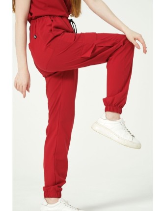Pratik Medikal Likralı Kargo Cep Jogger Paça Doktor Hemşire Forması Tek Alt Unisex - Kırmızı