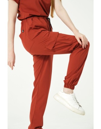 Pratik Medikal Likralı Kargo Cep Jogger Paça Doktor Hemşire Forması Tek Alt Unisex - Kiremit