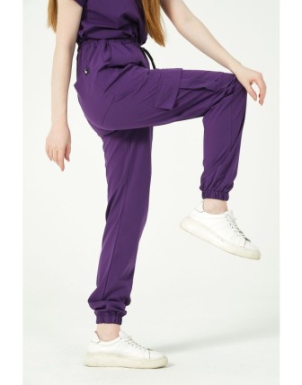 Pratik Medikal Likralı Kargo Cep Jogger Paça Doktor Hemşire Forması Tek Alt Unisex - Mor