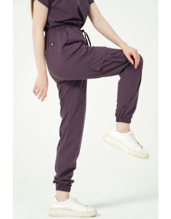 Pratik Medikal Likralı Kargo Cep Jogger Paça Doktor Hemşire Forması Tek Alt Unisex - Mürdüm