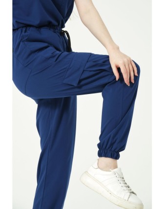 Pratik Medikal Likralı Kargo Cep Jogger Paça Doktor Hemşire Forması Tek Alt Unisex - Saks Mavi