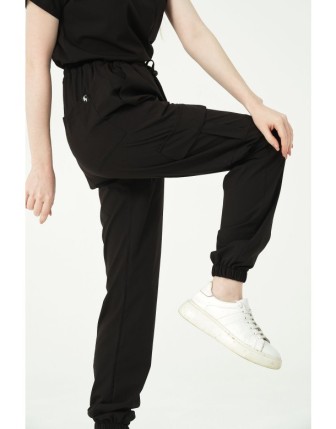 Pratik Medikal Likralı Kargo Cep Jogger Paça Doktor Hemşire Forması Tek Alt Unisex - Siyah