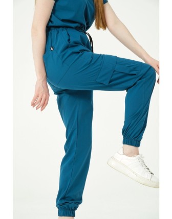 Pratik Medikal Likralı Kargo Cep Jogger Paça Doktor Hemşire Forması Tek Alt Unisex - Turkuaz