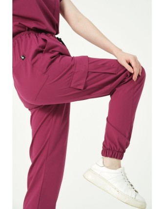 Pratik Medikal Likralı Kargo Cep Jogger Paça Doktor Hemşire Forması Tek Alt Unisex - Vişne