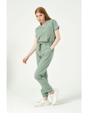 Pratik Medikal Likralı Scrubs Jogger Paça Doktor Hemşire Forması Yarasa Kol Takım Unisex - Çağla Yeşili