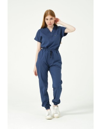 Pratik Medikal Likralı Scrubs Jogger Paça Doktor Hemşire Forması Yarasa Kol Takım Unisex - Fırtına Mavi