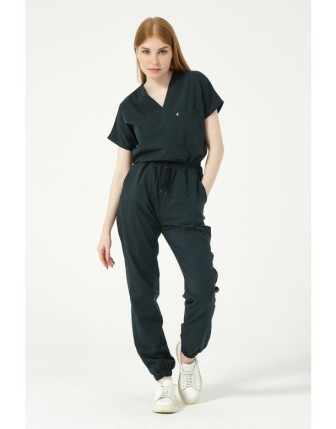 Pratik Medikal Likralı Scrubs Jogger Paça Doktor Hemşire Forması Yarasa Kol Takım Unisex - Ördek Yeşili