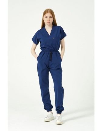 Pratik Medikal Likralı Scrubs Jogger Paça Doktor Hemşire Forması Yarasa Kol Takım Unisex - Saks Mavi