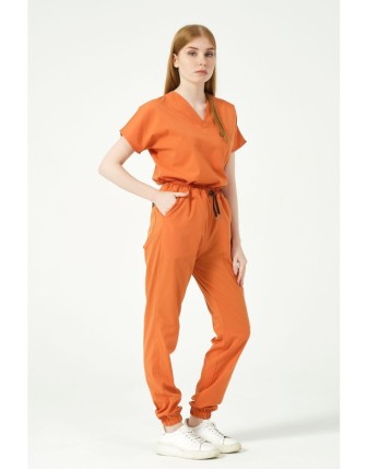 Pratik Medikal Likralı Scrubs Jogger Paça Doktor Hemşire Forması Yarasa Kol Takım Unisex - Somon