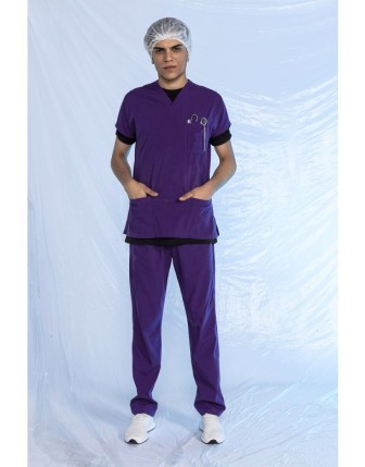 Likralı Yarasa Kol Scrubs Takım - Mor
