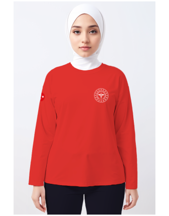 Siyah 112 Acil Sağlık Bisiklet Yaka Uzun Kollu Tişört Unisex - Kırmızı