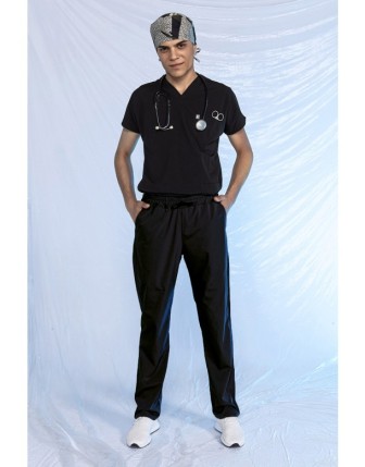 Likralı Yarasa Kol Scrubs Takım - Siyah
