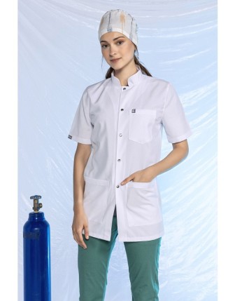 Beyaz Laboratuvar Önlüğü Kısa Kol Hakim Yaka - Beyaz