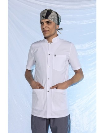 Beyaz Laboratuvar Önlüğü Kısa Kol Hakim Yaka - Beyaz